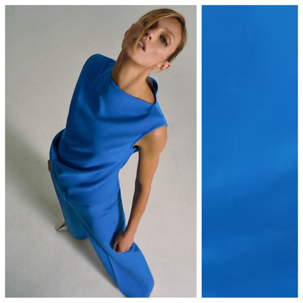 NWT Zara Mid-Blue Viscose Blend Asymmetric Top. Size M.